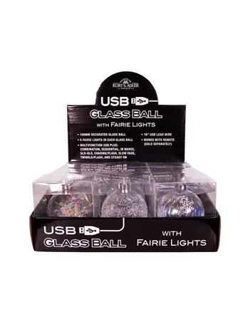 KURT ADLER - 100MM Lighted USB Clear Iridescent Glass Ball Ornament IRIDESCENT