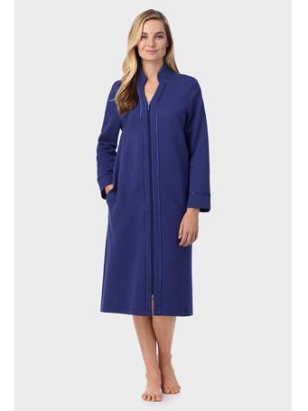 CAROLE HOCHMAN - Navy Diamond Quilted Zip Robe SAPPHIRE