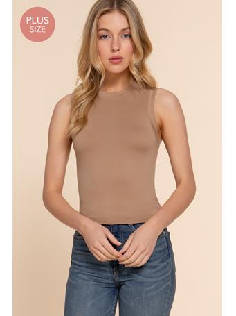 ACTIVE BASIC - [Plus] Crew Neck Seamless Tank Top TOFFEE