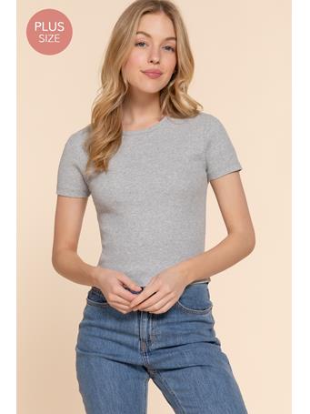 ACTIVE BASIC - [Plus] Short Sleeve Cotton Span Rib Top H GREY