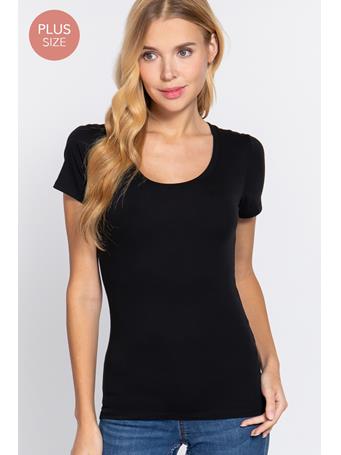 ACTIVE BASIC - [Plus] Scoop Neck Jersey Top BLACK