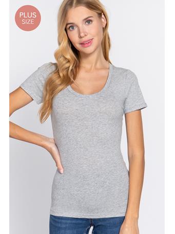 ACTIVE BASIC - [Plus] Scoop Neck Jersey Top LIGHT H GREY