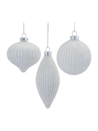 MELROSE INTERNATIONAL - Glitter Ribbed Glass Ornament WHITE