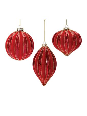 MELROSE INTERNATIONAL - Ribbed Mercury Glass Ornament RED