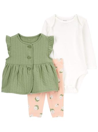 CARTER'S - Baby 3-Piece Double Knit Little Vest Set GREEN