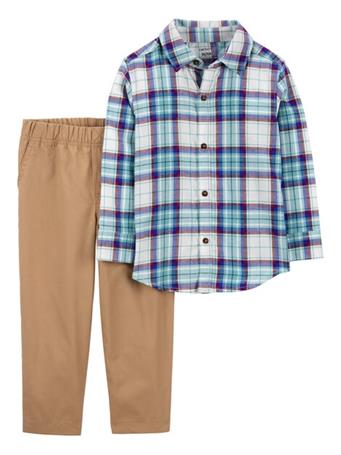 CARTER'S - Baby 2-Piece Plaid Button-Front Shirt & Canvas Pant Set BLUE
