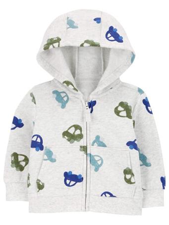 CARTER'S - Baby Car Print Zip-Up Fleece Hoodie GREY