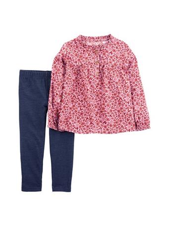 CARTER'S - Toddler Girl's 2-Piece Red Floral Babydoll Top and Pants Set RED