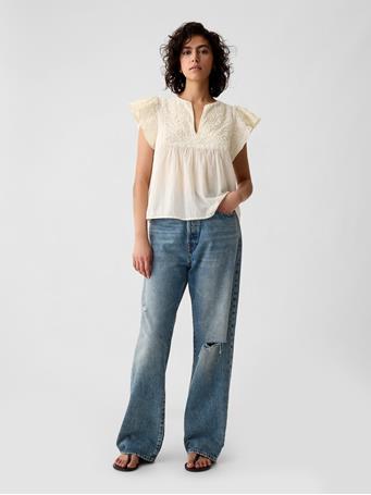 GAP - Crinkle Gauze Embroidered Cropped Shirt CHINO