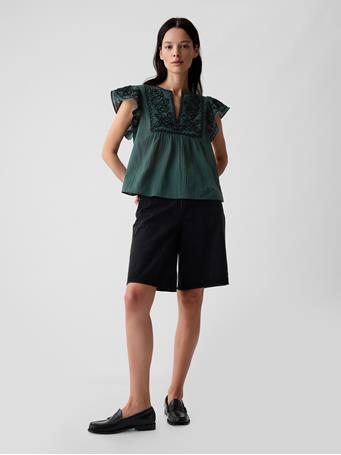 GAP - Crinkle Gauze Embroidered Cropped Shirt MOORES GREEN