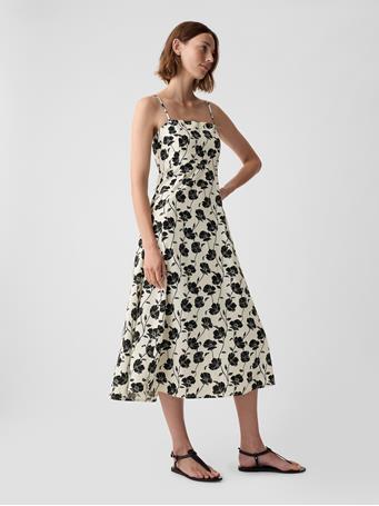 GAP - Linen-Blend Midi Dress WHITE FLORAL PRINT