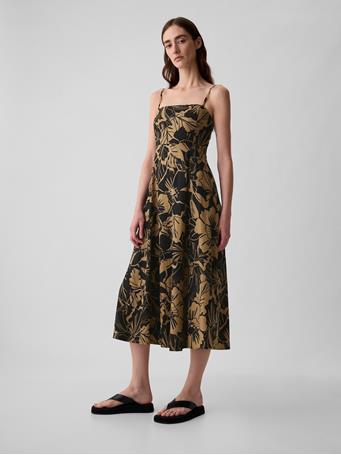 GAP - Linen-Blend Midi Dress BROWN FLORAL