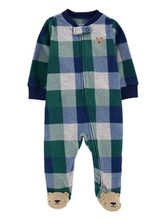 CARTER'S - Baby Plaid Bear Fleece Zip-Up Footie Sleep & Play Pajamas MULTI