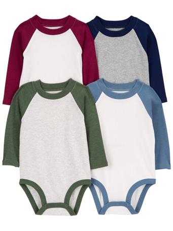 CARTER'S - Baby 4-Piece Long-Sleeve Raglan Bodysuits ASST