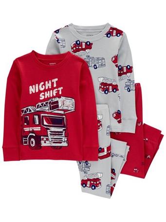 CARTER'S - Baby 4-Piece Firetruck 100% Snug Fit Cotton Pajamas RED