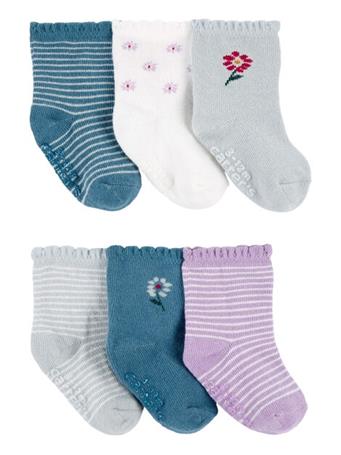 CARTER'S - Baby 6-Pack Floral Striped Booties ASST