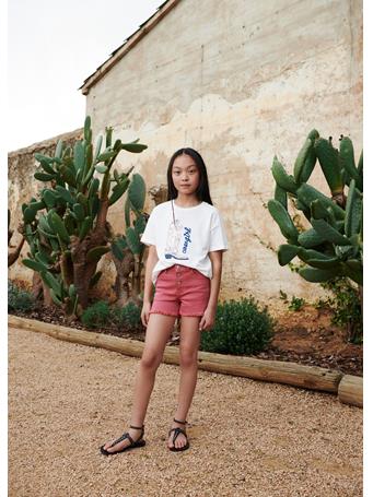MANGO - Denim Shorts With Buttons DARK RED