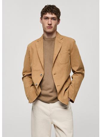 MANGO - Slim Fit Linen Cotton-blend Blazer LGH BROWN