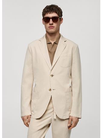 MANGO - Slim Fit Linen Cotton-blend Blazer BEIGE