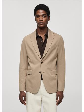 MANGO - Structured Slim Fit Cotton Blazer CAMEL