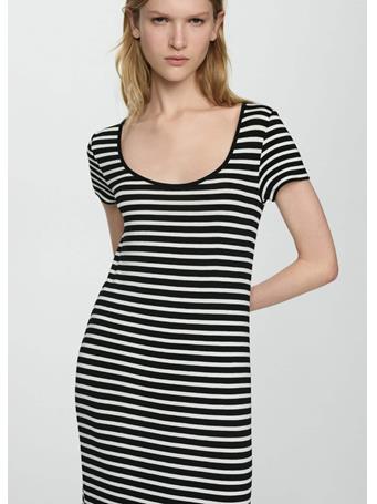 MANGO - Short-sleeved Striped Dress BLACK