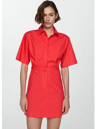 MANGO - Belt Shirt Dress MEDIUM RED