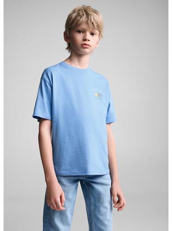 MANGO - Printed Cotton-blend T-shirt MED BLUE