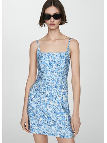 MANGO - Floral Print Dress MEDIUM BLUE