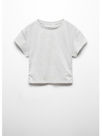 MANGO - Cotton T-Shirt with Pucker Detail LIGHT GRAY