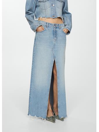 MANGO - Denim Skirt with Frayed Hem MEDIUM BLUE