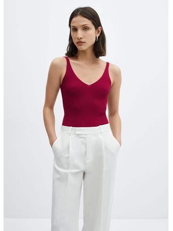 MANGO - V-neck Knitted Top BRIGHT RED