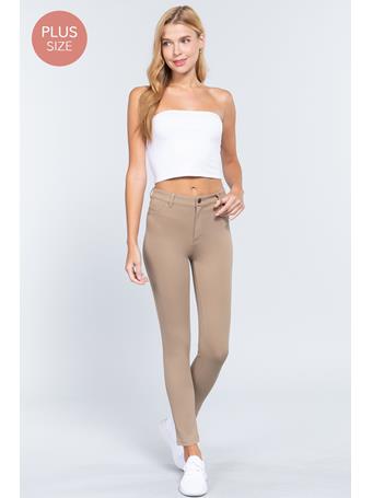 ACTIVE BASIC - [Plus] Mid-Rise Ponte Pants DEEP KHAKI
