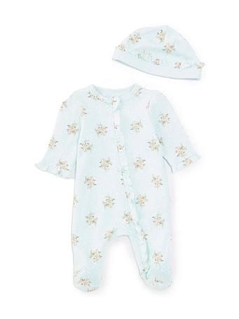 MAMIYE BROTHERS - Baby Girls Preemie-9 Months Delicate Floral Print Footie LT BLUE
