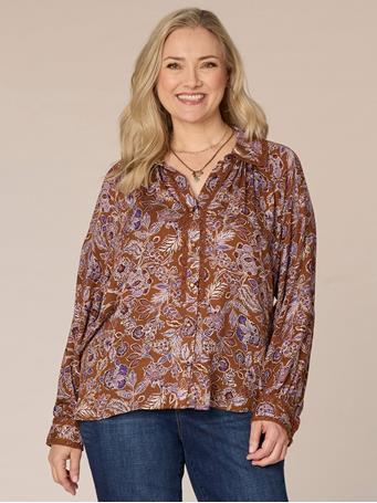 DEMOCRACY - Plus Size Woven Shirt RAW UMBER MULTI