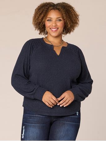 DEMOCRACY - Plus Size Knit Top HEATHER NAVY