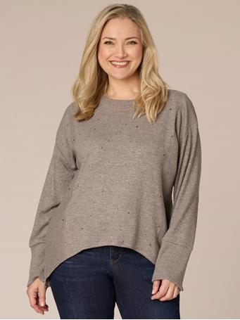 DEMOCRACY - Plus Size Knit Top with Rhinestones HEATHER PUTTY