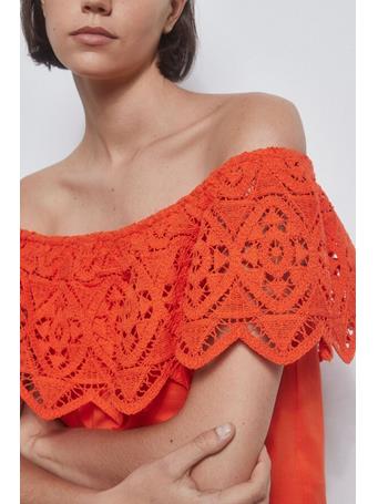 PEDRO DEL HIERRO - Crochet Ruffle T-Shirt RED/CORAL