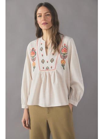 CORTEFIEL - Contrast Embroidered Blouse WHITE