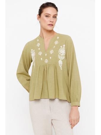 CORTEFIEL - Contrast Embroidered Blouse GREEN