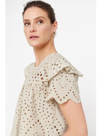CORTEFIEL - Short Sleeve Embroidered Blouse SAND