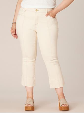 DEMOCRACY - Plus Size "Ab"solution Center Seam Slit Hem Kick Flare Pant ECRU