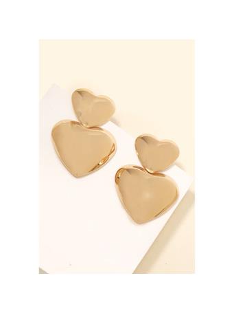 ANARCHY STREET - Large Metallic Double Hearts Drop Earrings GOLD