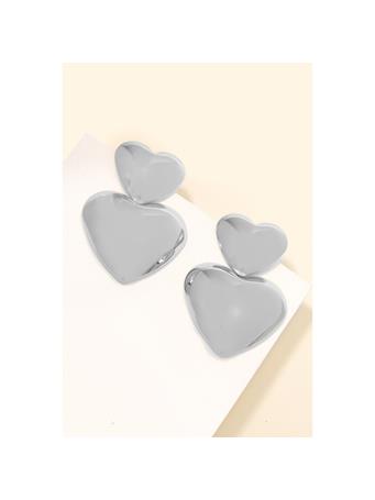 ANARCHY STREET - Large Metallic Double Hearts Drop Earrings SILVER