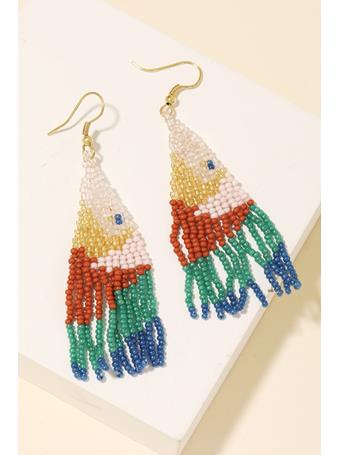 ANARCHY STREET - Abstract Triangle Fringe Beaded Drop Earrings BROWN