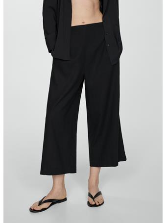 MANGO - Wideleg Linen Pants BLACK