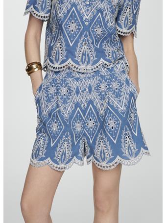 MANGO - Embroidered Openwork Shorts MEDIUM BLUE