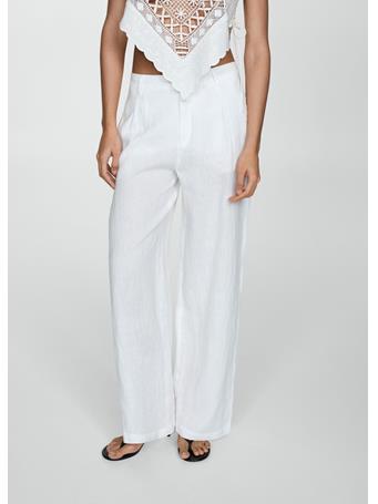 MANGO - 100% Linen Pants With Pleats WHITE