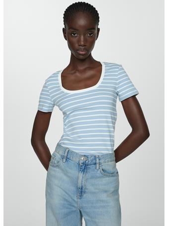 MANGO - Printed Striped T-shirt MEDIUM BLUE