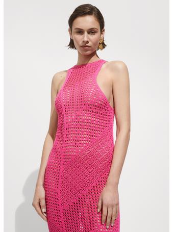 MANGO - Crochet Long Dress BRIGHT PINK