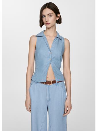 MANGO - Lyocell Open Shirt LT-PASTEL BLUE